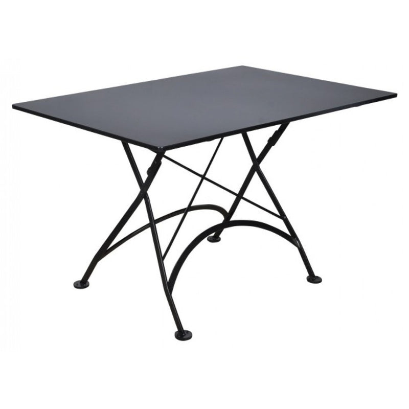 Black metal table with a square top on a white background