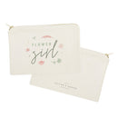 Floral Flower Girl Cotton Canvas Cosmetic Bag