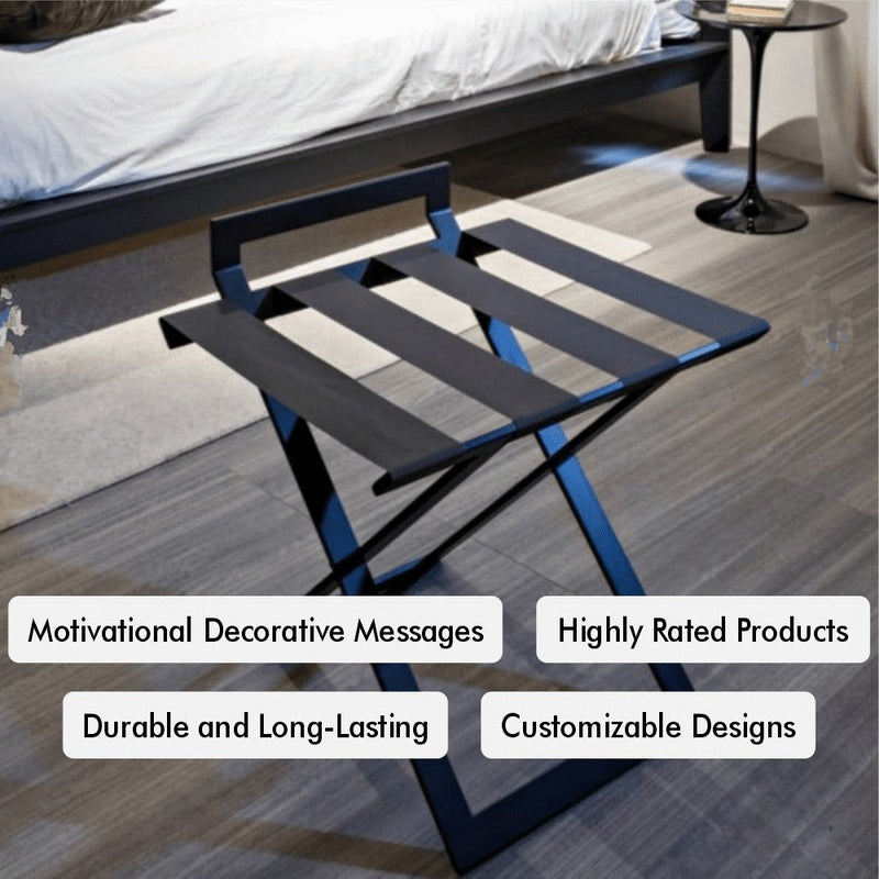 Foldable Luxury Luggage Rack with Genunie Leather Straps For Guest Room