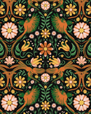 Folkie Birdie Wallpaper, black, orange and green