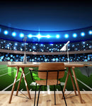 Football Stadium Wallpaper Mural. Bright lights over 50 yard line.