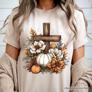 Christian Floral Pumpkin Cross T-Shirt, Boho Religious Fall Tee