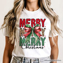 Coquette Merry Christmas Bow T-Shirt, Festive Leopard Holiday Tee