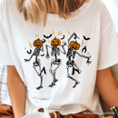 Dancing Skeletons with Pumpkin Head T-Shirt, Dry Bones Come Alive Halloween Fun Tee