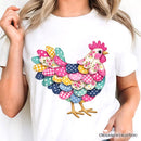 Floral Chicken Printed Faux Patchwork T-Shirt, Coquette Hen Farmhouse Tee