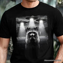 Funny Raccoon UFO T-Shirt, Unisex Black Tee for Space Lover