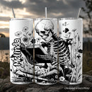 Gothic Reading Skeleton 20oz Personalized Tumbler With Lid and Stainless Steel Straw, Floral Spooky Bookworms Gift Cup