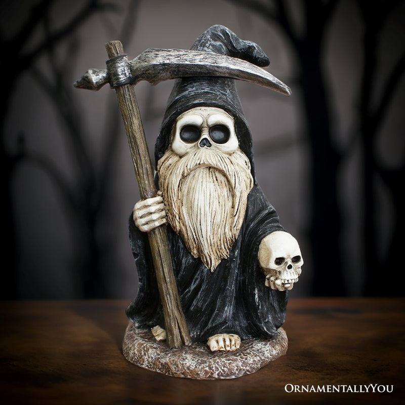 Grim Reaper Gnome Figurine 7", Gothic Occult Statue Yard Decoration