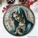 Holy Madonna Virgin Mary in Prayer Ceramic Ornament, Religious Painting Souvenir And Decor
