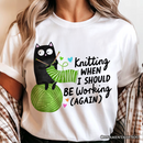 Knitting Black Cat Cute T-Shirt, Funny Working Crafter Phrase Tee