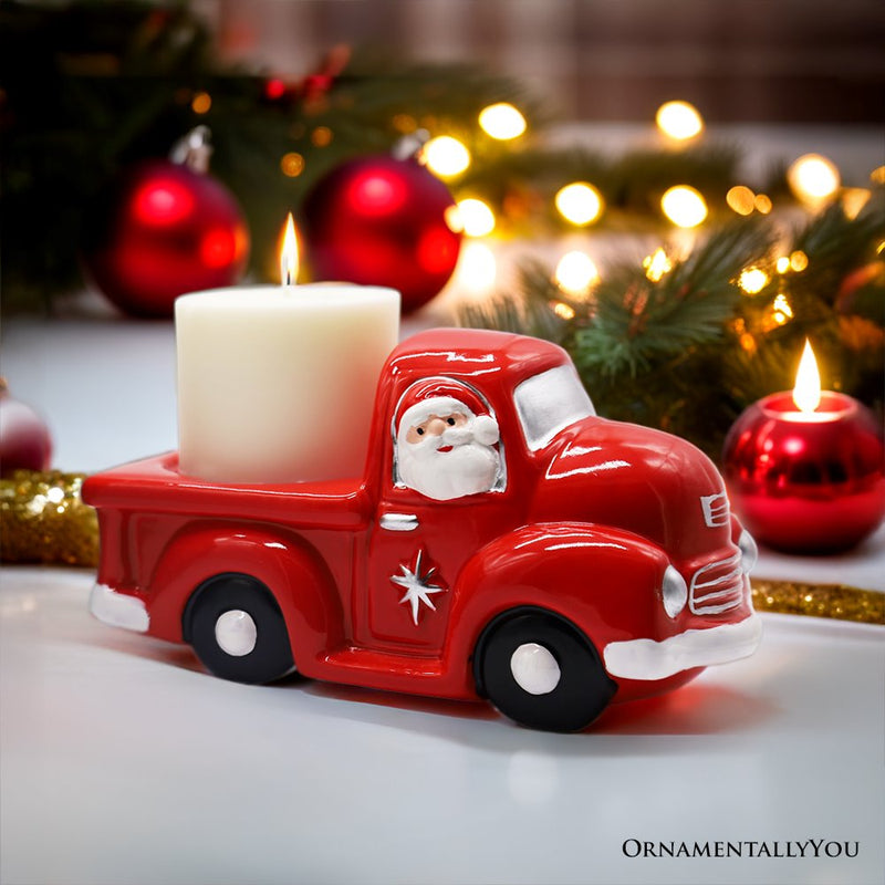 (Pre-Order) Lovely Ceramic Red Truck Candle Christmas and Santa Theme, Candleholder Home Decor