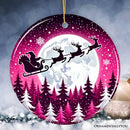 Moonlit Santa Silhouette Pink Themed Ornament, Enchanted Night Sky for Holiday Decor