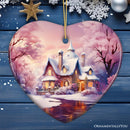Picturesque Snowy Evening House Illustration Christmas Ornament, Peaceful Holiday Home Decoration