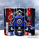 Police Badge and Patrol Car 20oz Personalized Tumbler With Lid and Stainless Steel Straw, Law Enforcement Appreciation Gift Cup