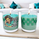 Sassy Retro Girl Dazzling Green Candle, Basil Scented Brunette Girl Funny Gift