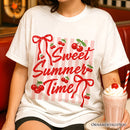 Striped Cherry Sweet Summer Time T-Shirt, Coquette Vacation Tee