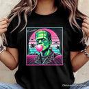 Vaperwave Frankenstein Retro Neon Horror T-Shirt, Synthwave 80's Styled Classic Halloween Tee