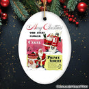 Vintage Christmas Smoking Advertisement Ceramic Ornament, 1940s Camel Cigarette Retro Collectible