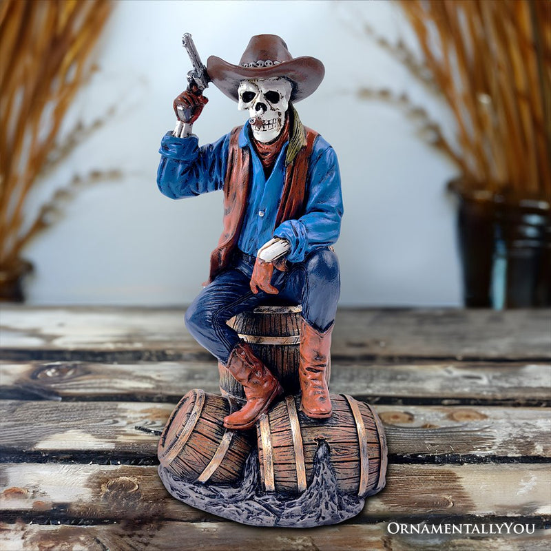 Western Skeleton Gunslinger Statue Figurine, 10" Gothic Cowboy Wild West Home Decor