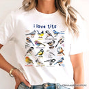 Whimsical Bird Tit T-Shirt, Funny Birdwatcher Tee Gift for Birder