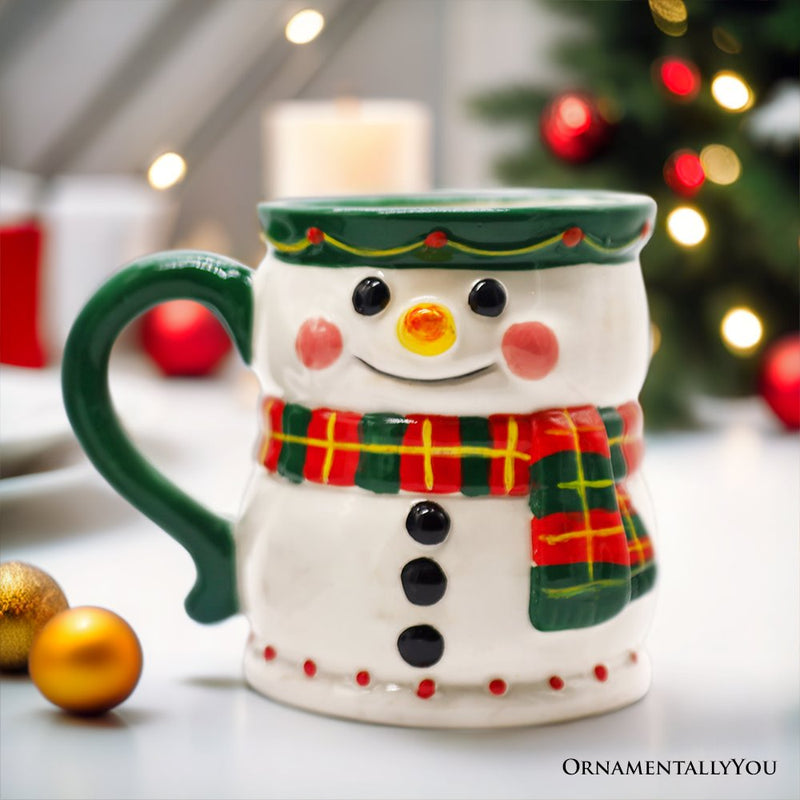 (Pre-Order) Wonderful Plaid Scarf Snowman 4" Ceramic Mug, Kitchen Christmas Drinkware Decoration