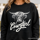 Highland Cow Vintage Cowgirl Sweatshirt, Western Country Sweater For Women