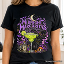 Midnight Margaritas Black Cat Halloween T-Shirt, Witchy Cocktail Tee for Spooky Season