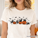 Skeleton Cats and Pumpkins T-Shirt, Spooky Halloween Black Cat Tee