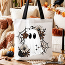 Floral Ghost Tote Bag, Neutral Boho Halloween Spider Web Gift Shopper
