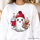 Cute Ghost Christmas Sweatshirt, Adorable Gingerbread and Cocoa Holiday Sweater