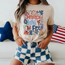 America Land of the Free T-Shirt, Retro Floral Independence Day Tee