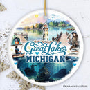 Artistic Great Lakes Michigan State Ornament, Ceramic Landscapes and Travel Souvenir and Gift