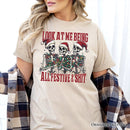 Funny Skeletons in Santa Hat Christmas T‑Shirt, Look At Me Being All Festive Tee for Sarcastic People