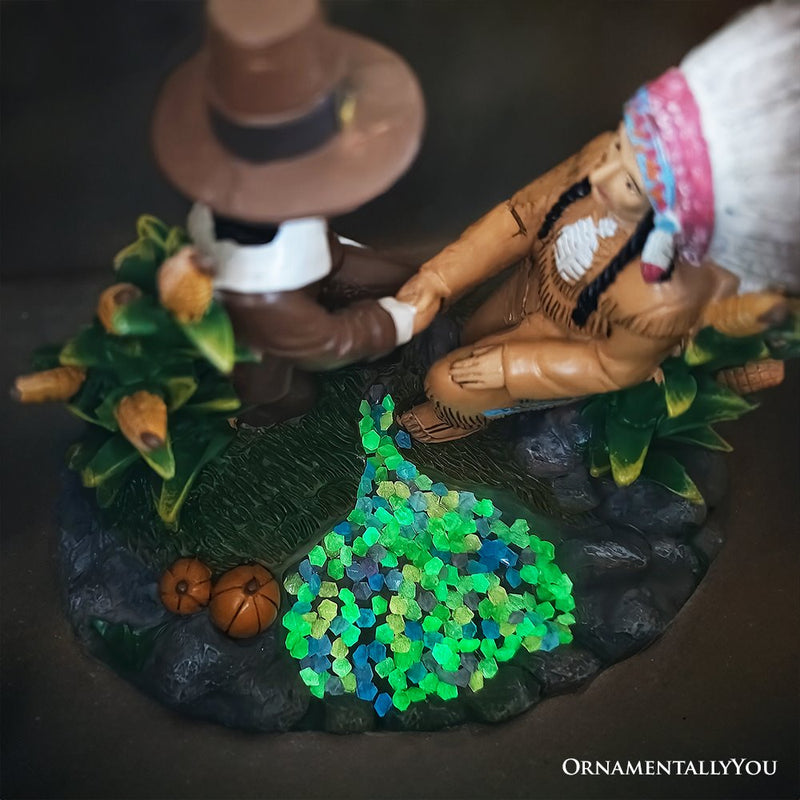 Harvest Harmony Kinship Between Native Americans and Pilgrims Figurine, 6" Fall Decor and Thanksgiving Statue