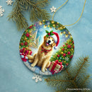 Majestic Golden Retriever with Santa Hat Ornament, Delightful Christmas Gift and Decor