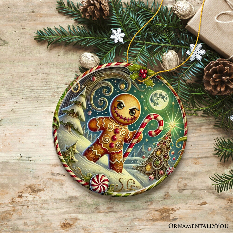 Menacing Gingerbread Man Ornament, Eerie Winter Enforcer for Christmas Decor