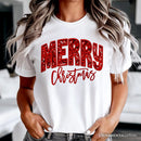 Merry Christmas Sequin T‑Shirt, Bold Red Glitter-Look Tee for Festive Holiday Season