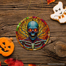 Red-Eyed Skeleton for Halloween Frights Stained Glass Style Ceramic Ornament, Halloween Themed Christmas Gift