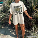 Respect the Locals Turtles T-Shirt, Retro Grunge White and Natural Tee for Ocean and Beach Lovers