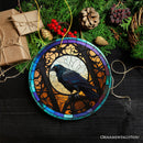 Stained Glass Creepy Dark Raven Ornament, Horror and Elegance