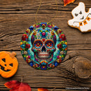 Sugar Skull Stained Glass Themed Ceramic Ornament, Day of the Dead Mexican Christmas Gift