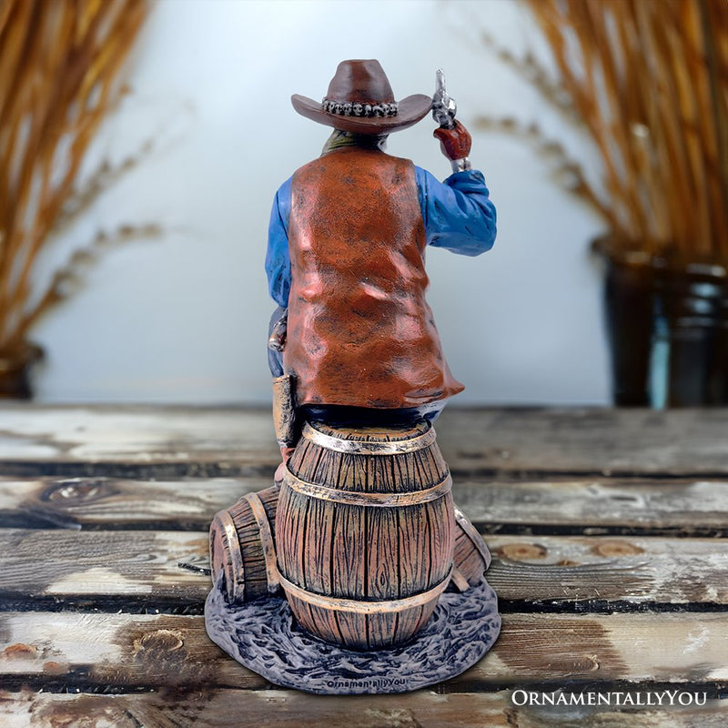 Western Skeleton Gunslinger Statue Figurine, 10" Gothic Cowboy Wild West Home Decor