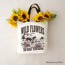 Wild Flowers and Wild Horses Canvas Tote Bag, Retro Western Gift for Free-Spirited Women