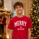 Kids Merry Brother Retro Christmas T-Shirt, Matching Family Holiday Youth Tee