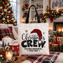 Christmas Crew Tote Bag, Glitter Santa Hat Gift Shopper for Making Memories