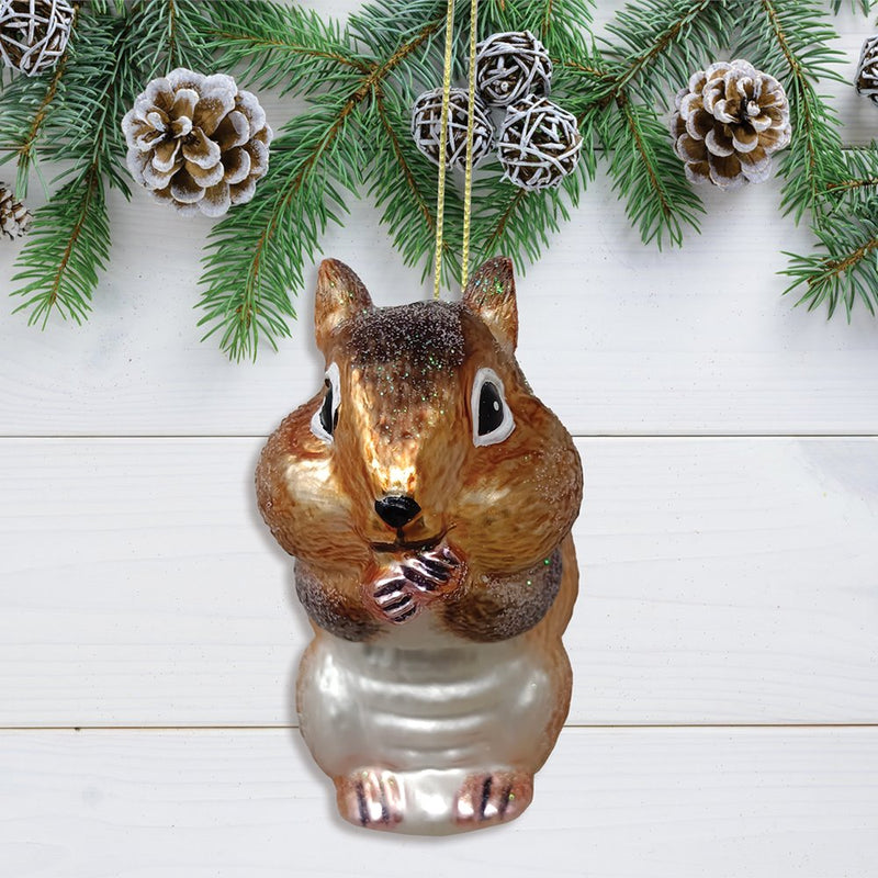 Chipmunk Glass Christmas Tree Ornament