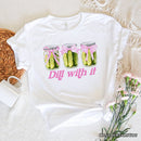 Coquette Dill With It Funny T-Shirt, Pink Bow Pickle Lover White Tee for Cute and Quirky Style Fans