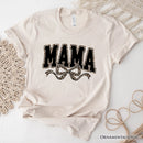 Coquette Leopard Mama T-Shirt, Retro Bow Varsity Tee for Trendy Moms