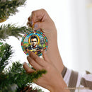 Country Rockin Stained Glass Ceramic Christmas Ornament, Vintage Pop Art and Johnny Cash