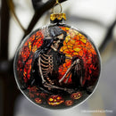 Creepy Stained Glass Skeleton and Raven Haunted Ornament, Halloween Horror and Christmas Tree Decor